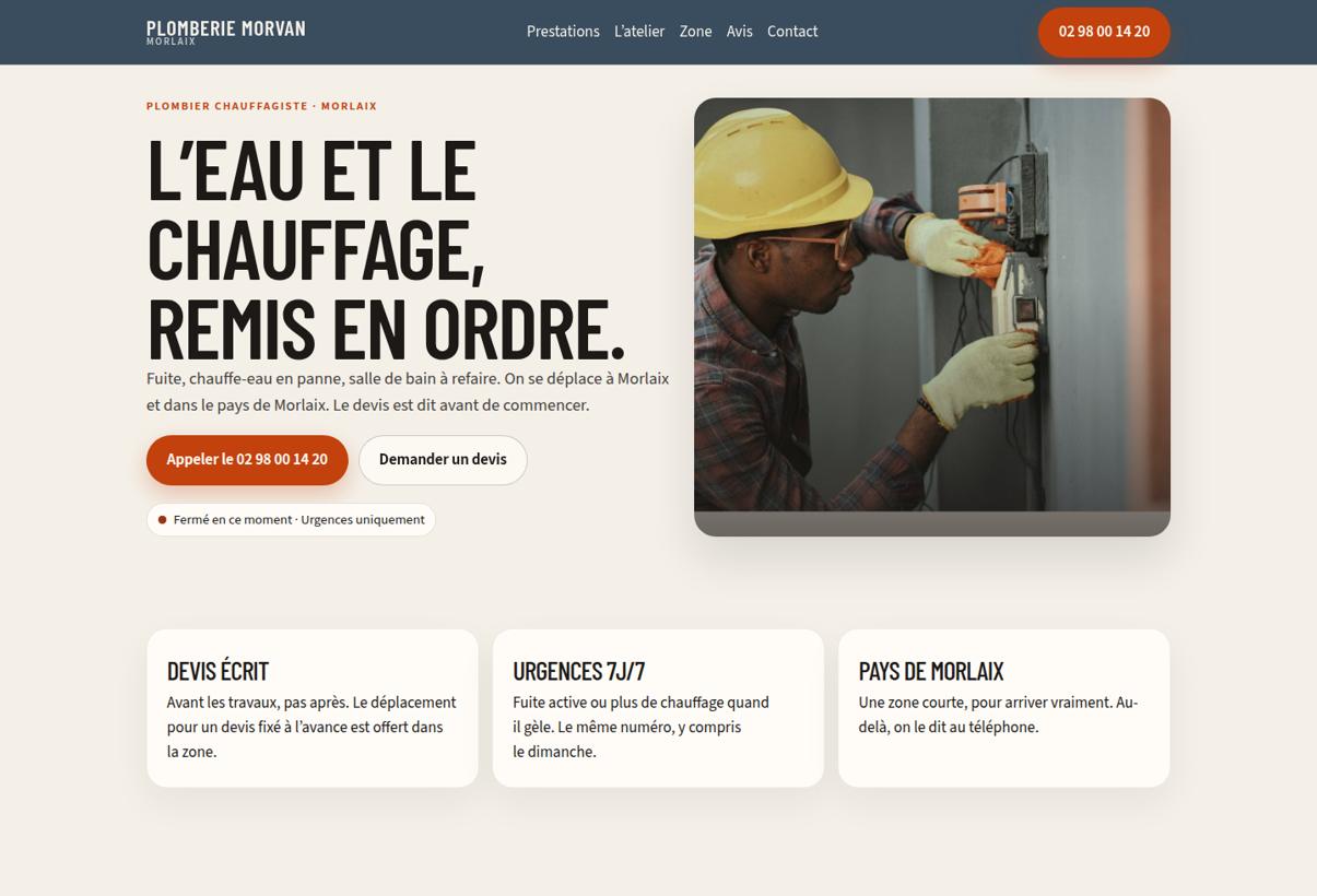 Aperçu du site Plomberie Morvan