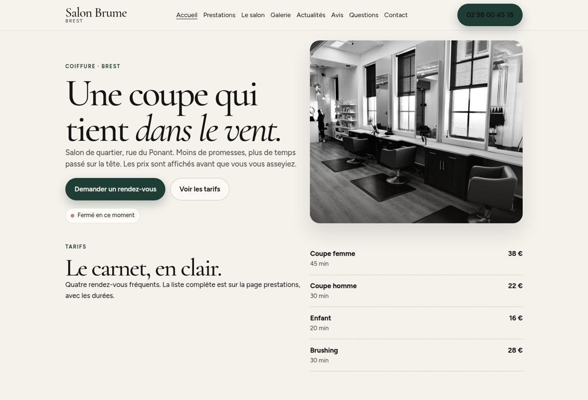 Aperçu du site Salon Brume